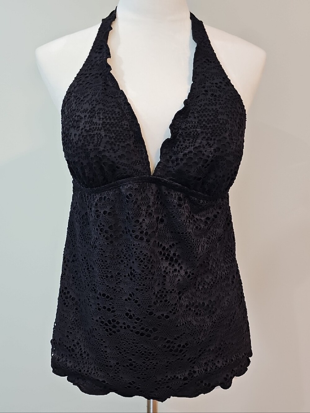 Black Crochet Halter Swim Tankini Size L - Picture 1 of 5